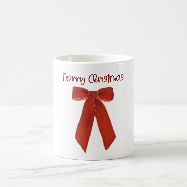 Red Christmas Bow with Merry Christmas Text Kaffemugg (Center)