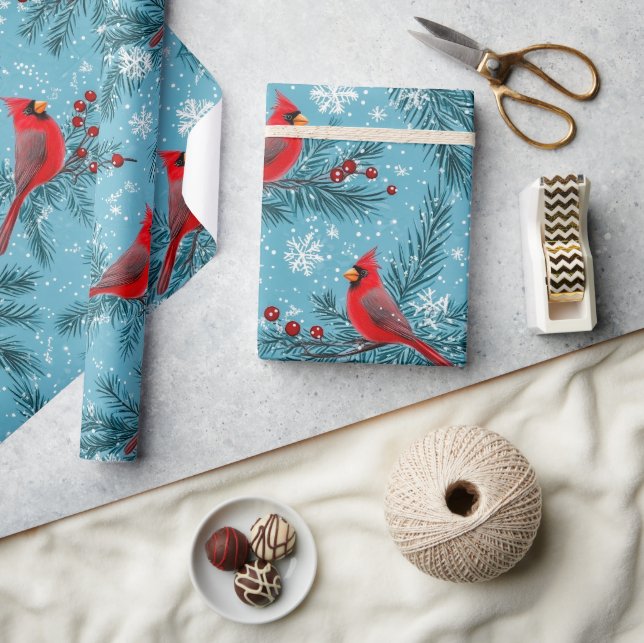 Red Christmas Cardinal Bird Holiday Presentpapper (Hantverk)