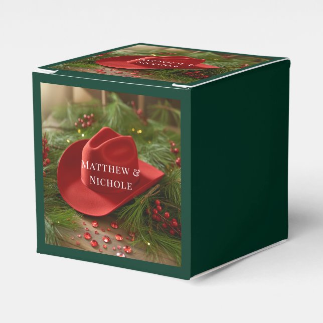 Red Christmas Cowboy Hat Wedding Presentaskar (Framsidan Sidan)