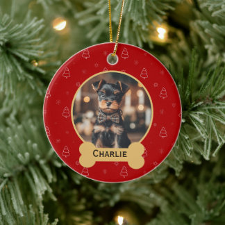 Red Christmas Dog Name Holiday Keepsake Julgransprydnad Keramik