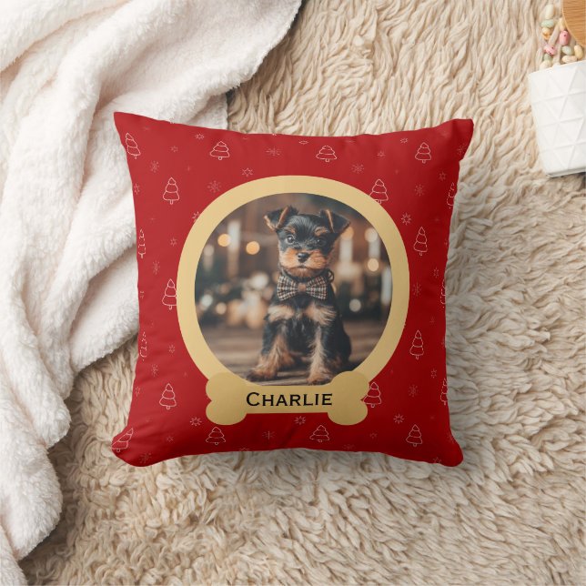 Red Christmas Dog Name Holiday Keepsake Kudde (Filt)