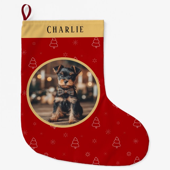 Red Christmas Dog Name Holiday Keepsake Stor Julstrumpa (Framsidan)