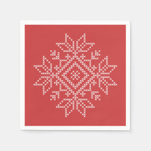 Red christmas embroidery snowflake art säsong pappersservett