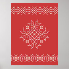 Red christmas embroidery snowflake art säsong poster