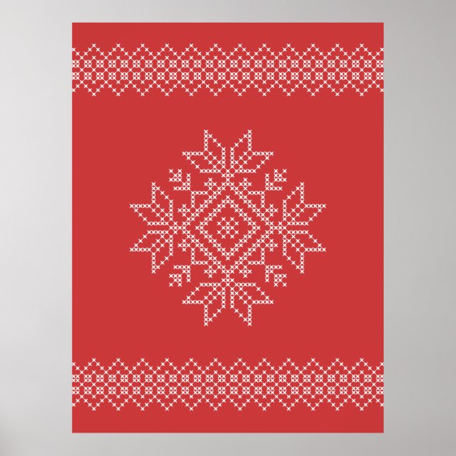Red christmas embroidery snowflake art säsong poster (Framsidan)