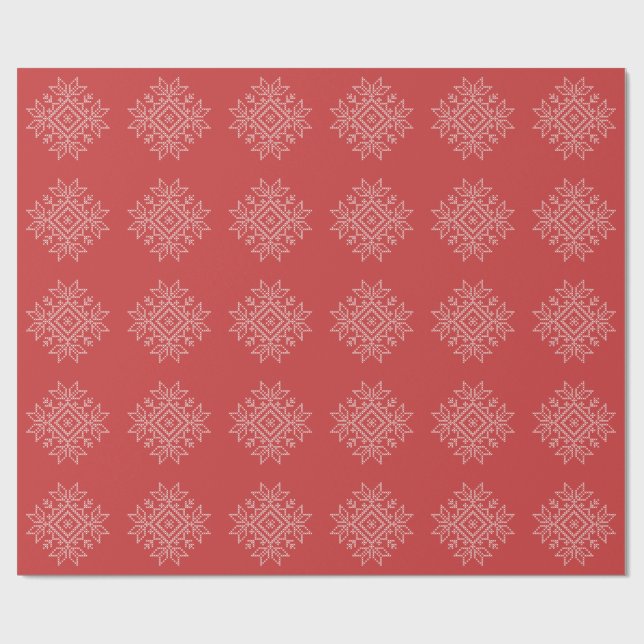 Red christmas embroidery snowflake art säsong presentpapper (Platt)