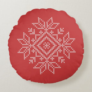 Red christmas embroidery snowflake art säsong rund kudde