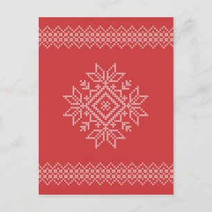 Red christmas embroidery snowflake art säsong vykort