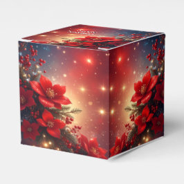 Red Christmas Floral Holiday Favor Box Presentaskar