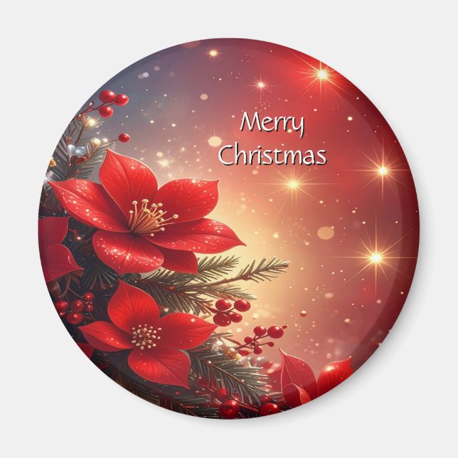 Red Christmas Floral Holiday Magnet (Framsidan)