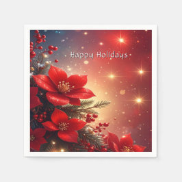 Red Christmas Floral Holiday Napkin Pappersservett