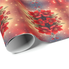 Red Christmas Floral Holiday Wrapping Paper Presentpapper