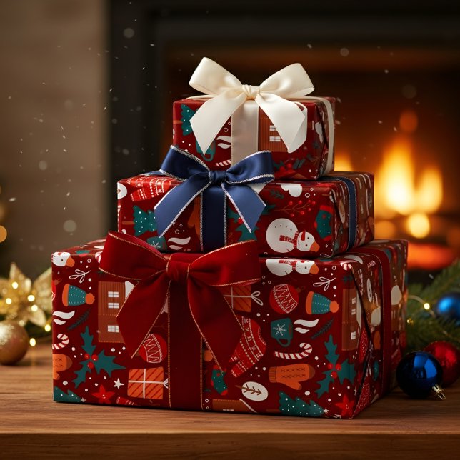 Red Christmas Gift Wrapping Paper with Festive Ico Presentpapper (Skapare uppladdad)