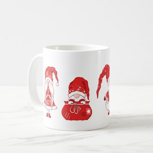 Red Christmas Gnomes with Santa Sack Kaffemugg (Framsida vänster)
