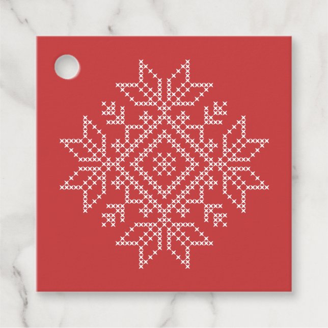 Red christmas joy embroidery snowflake gåvor etiketter (Framsida)