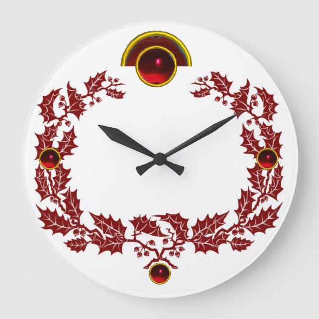 RED CHRISTMAS KRONA MED HOLLY BERRIES OCH RUBIES STOR KLOCKA (Framsida)