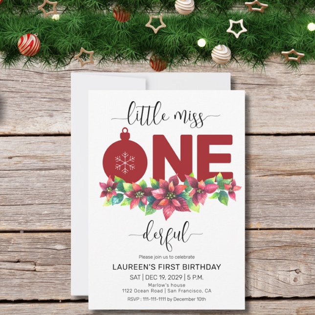 Red Christmas Little MIss 1st Birthday Invitation Inbjudningar (Skapare uppladdad)