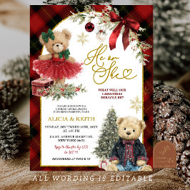 Red Christmas Luxury Bear Gender Reveal Inbjudningar