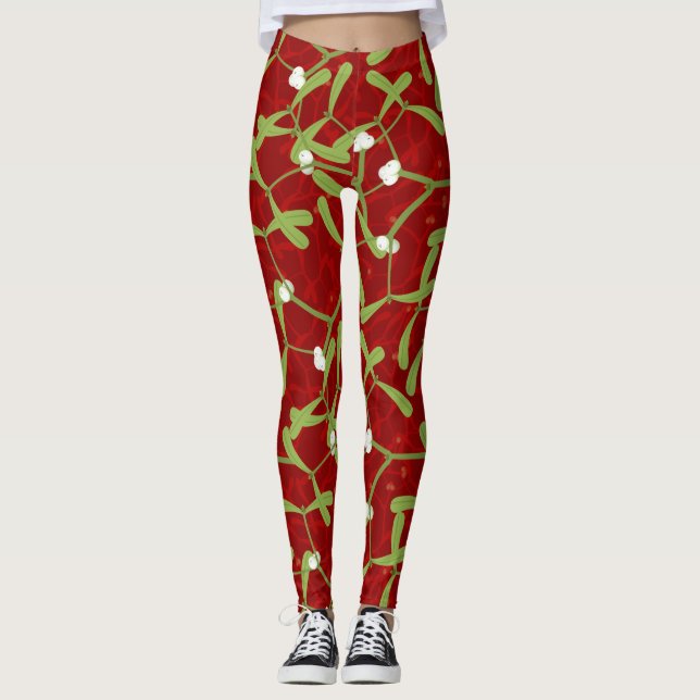 Red christmas mistletoe leggings (Framsida)