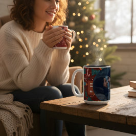Red Christmas Mug with Custom Photo Festive Två-Tonad Mugg