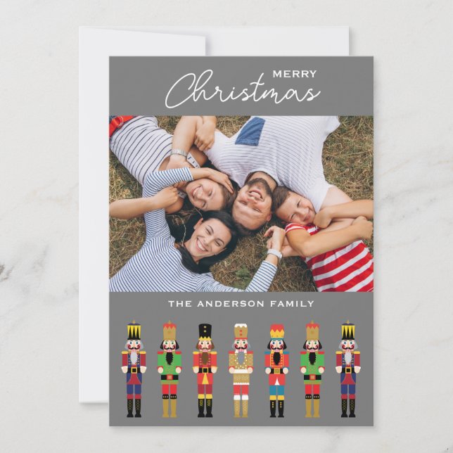 RED CHRISTMAS NUTCRACKER PHOTO GREETING CARD INBJUDNINGAR (Framsida)