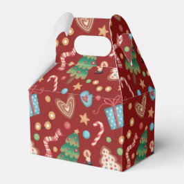 Red Christmas Pattern Gabled Party Favor Gift Box Presentaskar