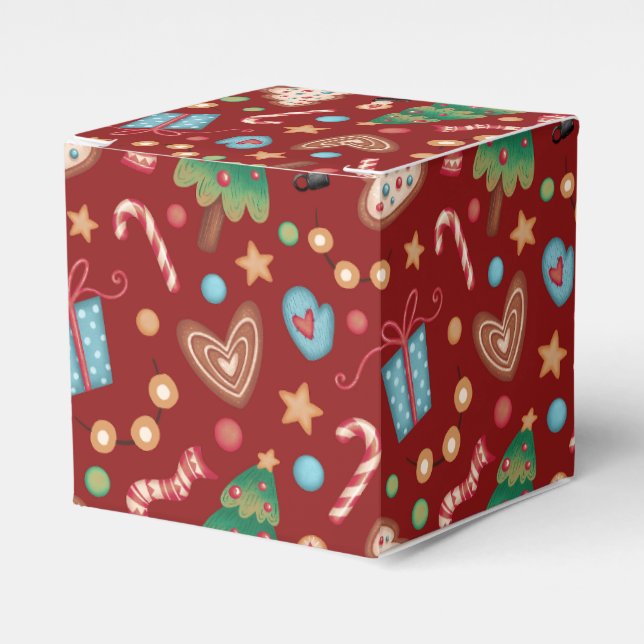 Red Christmas Pattern Party Favor Small Gift Box Presentaskar (Framsidan Sidan)
