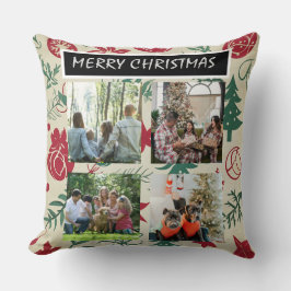 Red Christmas Patterns  4 Photo Collage Kudde