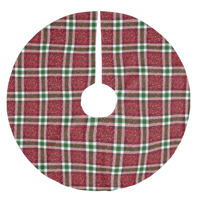 Red Christmas Plaid Julgransmatta Borstad Polyester (Framsidan)