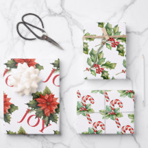 RED CHRISTMAS POINSETTIA, HOLLY, CANDY CANE