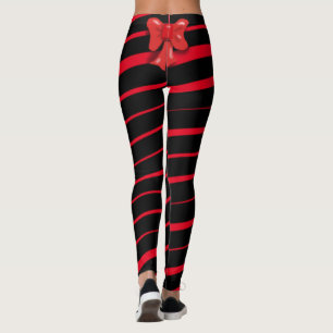 RED CHRISTMAS RIBBON OCH BOS PÅ BLACK LEGGINGS