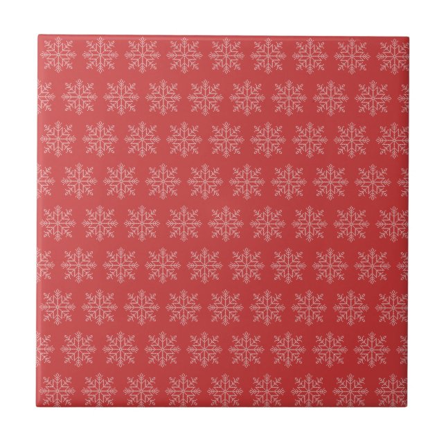 Red christmas säsong snowflake art kakelplatta (Framsidan)