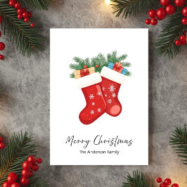 Red Christmas Socks Holiday Greeting Card Julkort