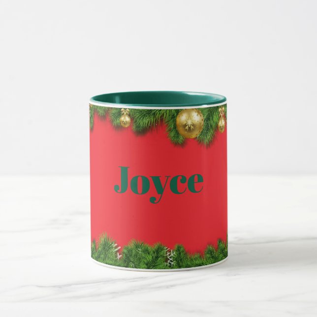 Red Christmas TEMPLATE, Green Text/Name, Mugg (Center)