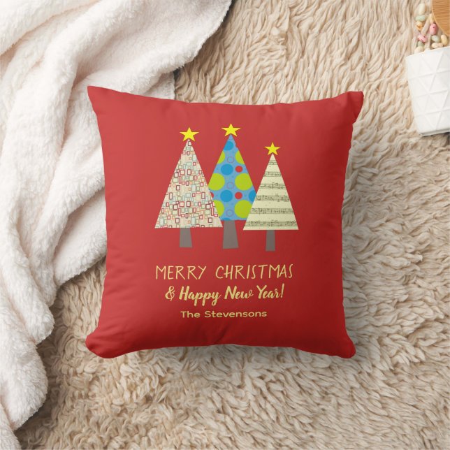 Red Christmas Tree Custom Holiday Kudde (Filt)