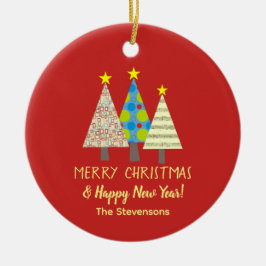 Red Christmas Tree Family Name Julgransprydnad Keramik
