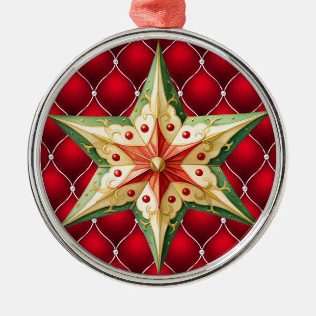 RED CHRISTMAS TUFED MÖNSTER MED GRÖNT RED STAR JULGRANSPRYDNAD METALL (Framsidan)