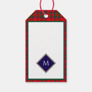 Red Christmas Wool Texture Plaid with Monogram Presentetikett