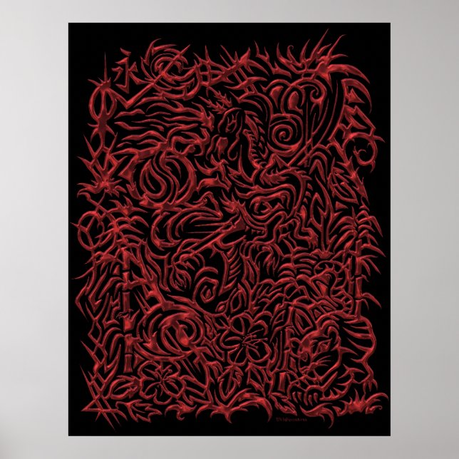 Red Chrome Oriental Tribal Tattoo Poster (Framsidan)