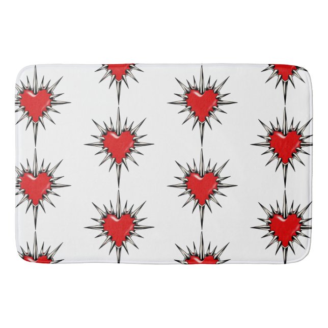 Red Chrome Spiked Heart Sigil Bath Mat Badrumsmatta (Framsidan)