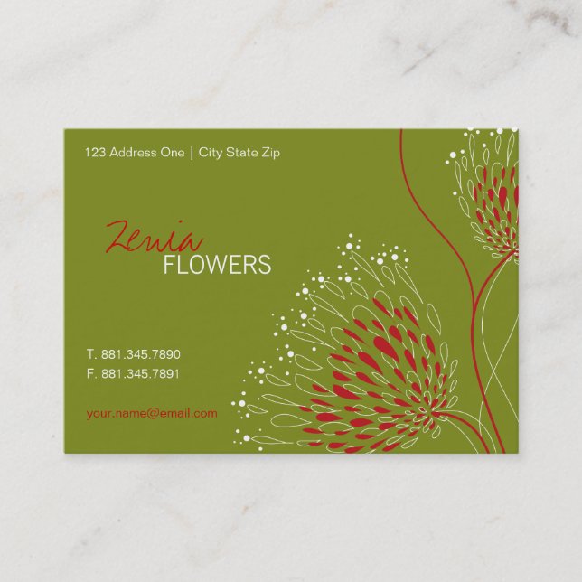 Red Chrysanthemum Flowers Elegant Chic Blommigt Visitkort (Framsida)