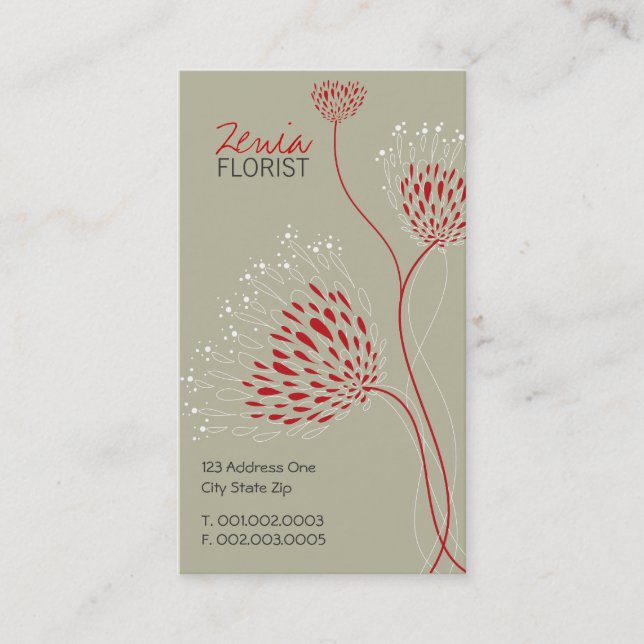Red Chrysanthemum Flowers Elegant Chic Blommigt Visitkort (Framsida)