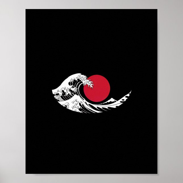 Red Circle Black i japansk Logotyp för vågsåterstä Poster (Framsidan)