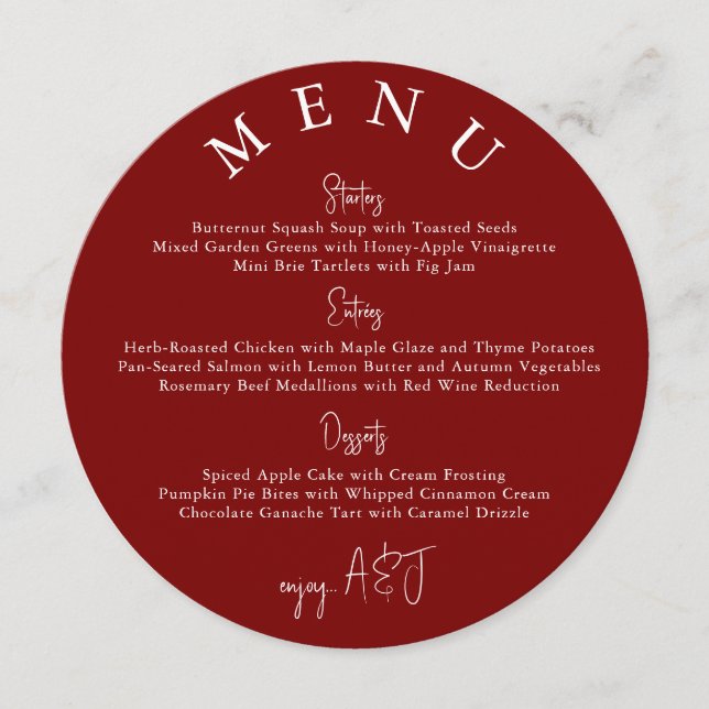 Red Circle Modern Simple Wedding Menu Meny (Framsida)