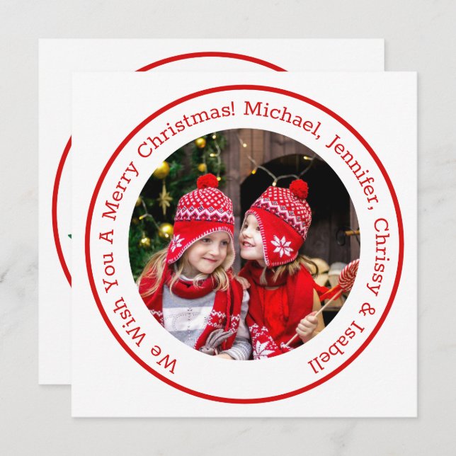 Red Circle Photo Add Message & Namn-jul Julkort (Fram/baksida)