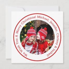 Red Circle Photo Add Message & Namn-jul Julkort