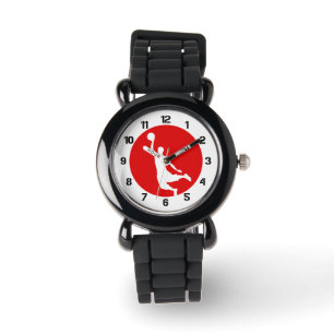 Red Circle Slam dunk Basketball Player Armbandsur