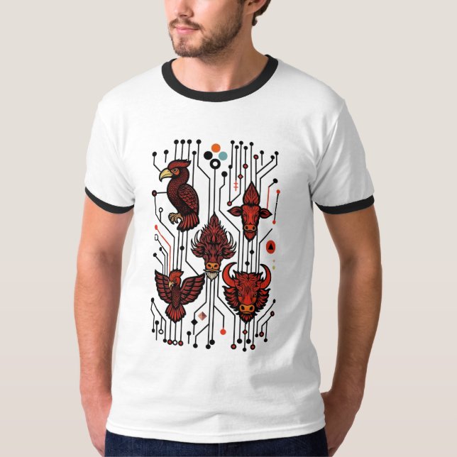 Red Circuitry Wildlife T Shirt (Framsida)