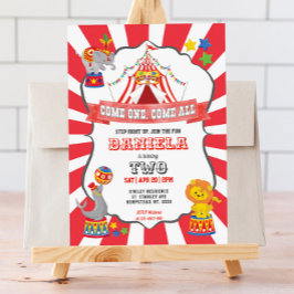 Red Circus Carnival Birthday-inbjudan Inbjudningar