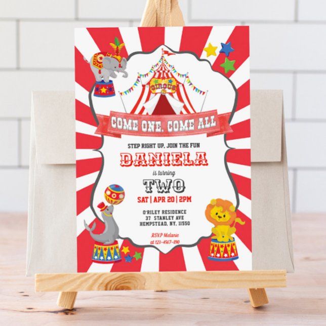 Red Circus Carnival Birthday-inbjudan Inbjudningar (Skapare uppladdad)